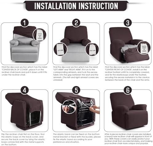 TAOCOCO Oversized Stretch Recliner Chair Covers 4 Piece - Image 6