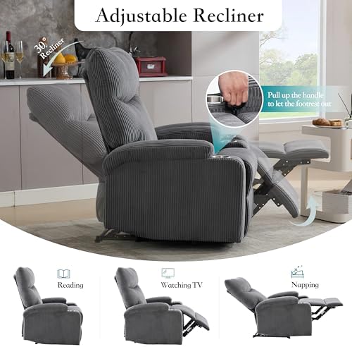 Manual Recliner Chair with Pull Ring, 3 Position 140° Reclining Sofa - Image 5