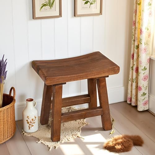 Rustic Solid Wood Bench 19.5"x14"x18"H Entryway Stool Living Room Natural by Warmaxx-warmhomesweetdream