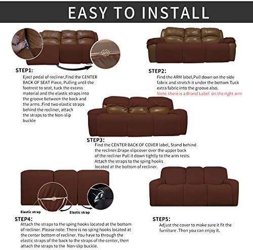 Easy-Going 8 Pieces Recliner Couch Stretch Sofa Slipcover Coffee - Image 4