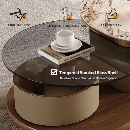 Round Coffee Table for Living Room, Modern Marble Top Expandable Coffee Table - Image 3