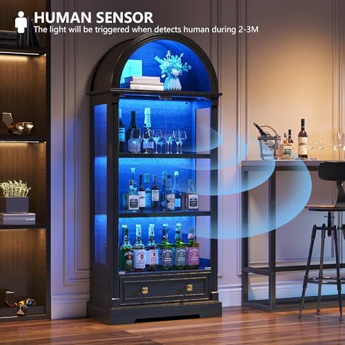 Black Curio Cabinet with Glass Doors, 4-Tier Display Case - Image 5