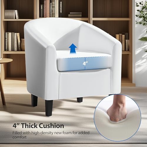 Yaheetech Accent Chairs Set of 2, Faux Leather Barrel Armchairs White - Image 6