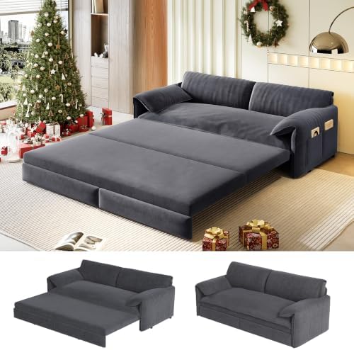 63.8" Sleeper Sofa Bed Queen Size, Pull Out Convertible Velvet Couch by UPYOOE