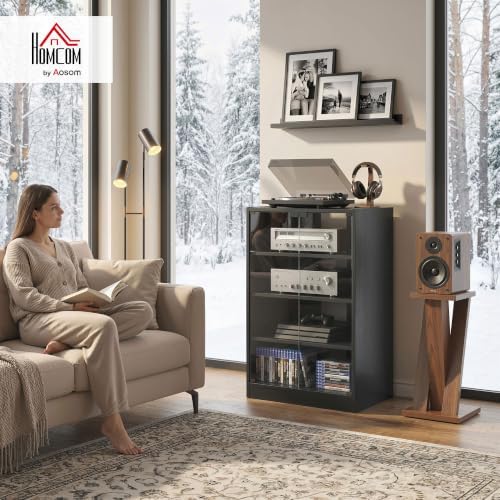 HOMCOM Media Cabinet 4-Tier Stereo Cabinet - Image 2