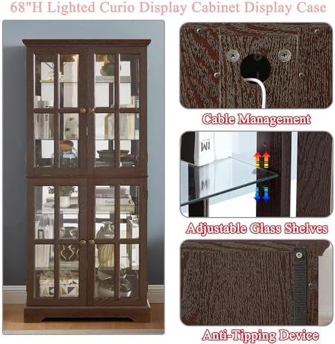 68" H Glass Curio Display Cabinet - Image 3