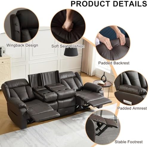 90.6" Reclining Sofa 3 Seater Recliner Couch - Image 7
