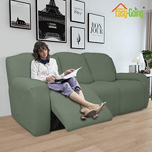 Easy-Going 8 Pieces Recliner Couch Stretch Sofa Slipcover Greyish Green - Image 2