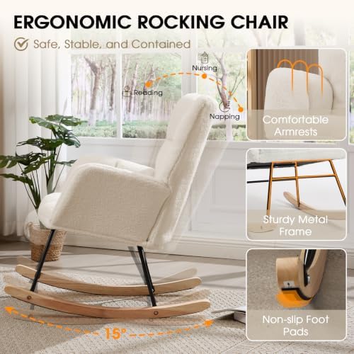 Nursery Rocking Chair, Teddy Upholstered Glider Chair - Image 5