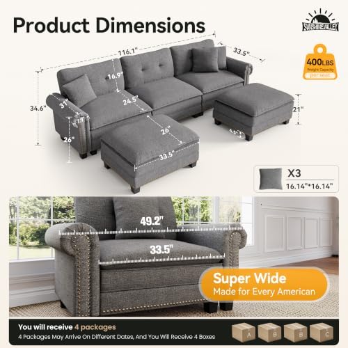 SUNSHINE VALLEY 116" Oversized Modular Sectional Couch U Shaped Living Room - Image 2