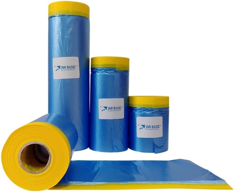 Plastic Sheeting for Car Paint – Assorted 3 Sizes Multi Pack – No Residue Painters Tape with Drop Cloth – Automotive Masking Tape with Tarp Waterproof 65 Feet (59 x 35 x 18 Inch - 3RL)