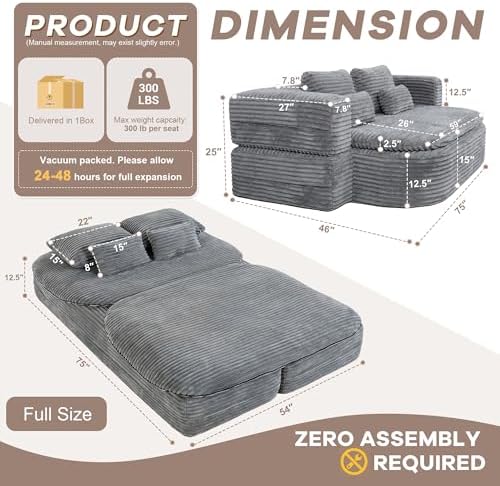 75'' Folding Sleeper Sofa Bed, Memory Foam Boneless Couch - Image 2
