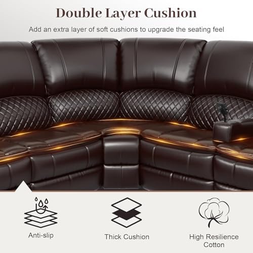 Manual Reclining Sectional Sofa Set, 5 Seats 1+1+3 Leather Reclining - Image 5