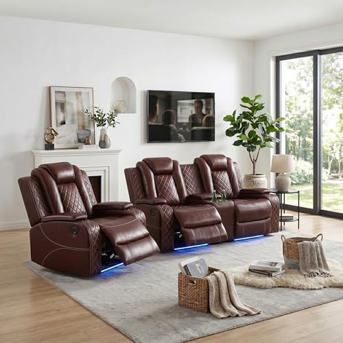 Power Recliner Sofa Set with LED Lights, Includes a Power Recliner 1 Seat and a by BrisaNube