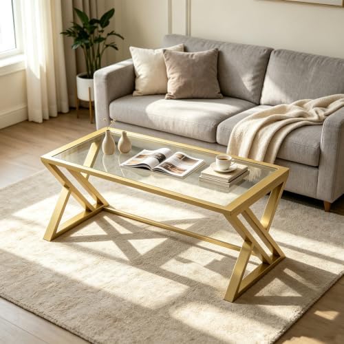 Wolawu Coffee Table Gold Glass Coffee Table - Image 3