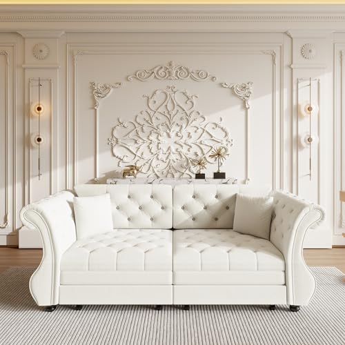 83.8" Velvet Pull-Out Chesterfield Sleeper Sofa Bed - Image 5