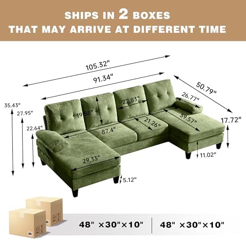 Sectional Couches for Living Room, Dark Green - Image 2