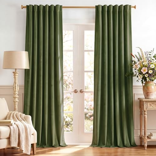 StangH Moss Green Velvet Curtains Back Tab by StangH