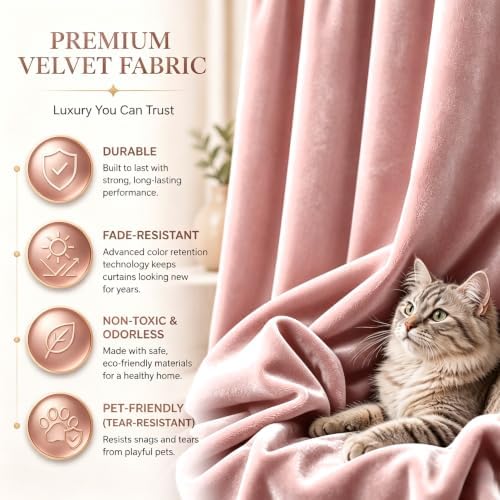 SMILETIME Pink Velvet Curtains 104"x108" Grommet 1 Panel - Image 5