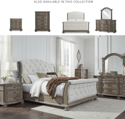 Signature Design by Ashley Upholstered Sleigh Bed Frame, Light Brown - Image 6