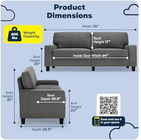 Serta Palisades 78" Track Arm Sofa, Easy Care Polyester, Soft Pillow Back - Image 2