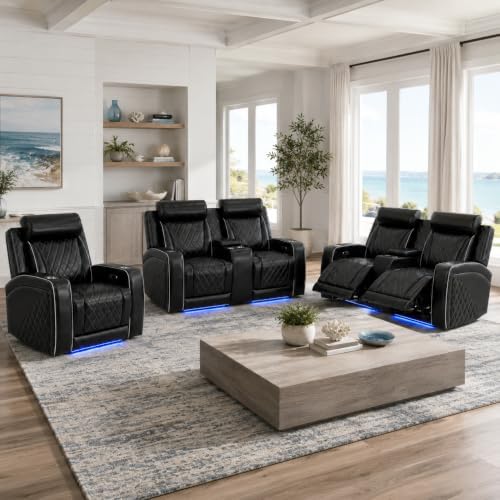 Leather Power Recliner Sofa Set by Unknown
