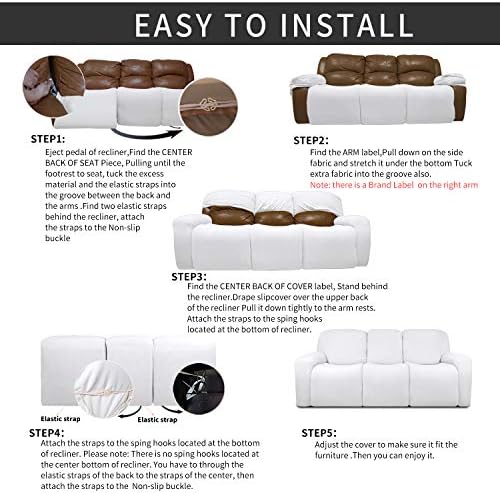Easy-Going 8 Pieces Recliner Couch Stretch Sofa Slipcover Snow White - Image 4