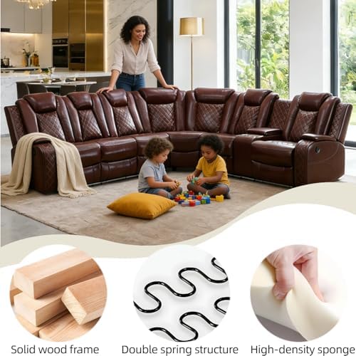 Breathing Leather Reclining Sofa Set, Power Recliner Sectional Couch - Image 6