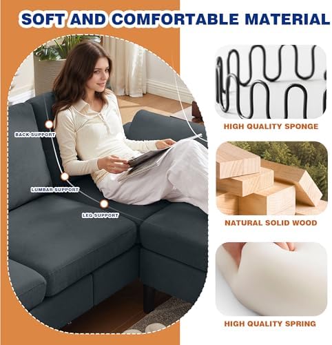 4 Piece Convertible Sectional Sofa Set, Modern Linen Small L Shaped Couch - Image 4