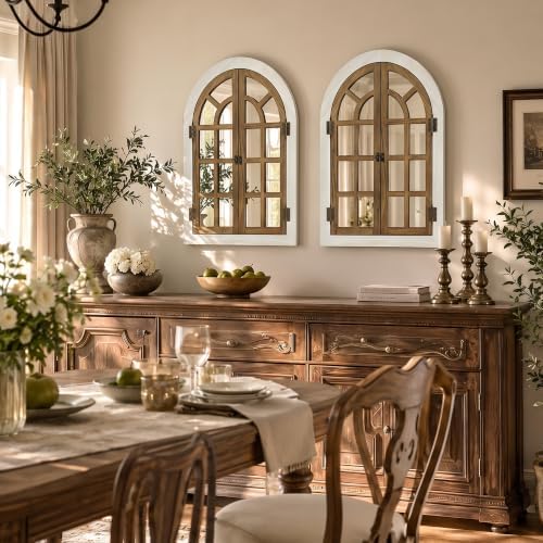 Dorlicecass Natural Wood Arched Wall Decor Window Mirror 24"x36" Single by Dorlicecass