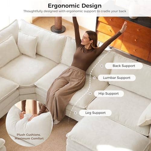 ELUCHANG 150" Oversized Modular Sectional Sofa, Comfy Chenille Cloud Couch - Image 5