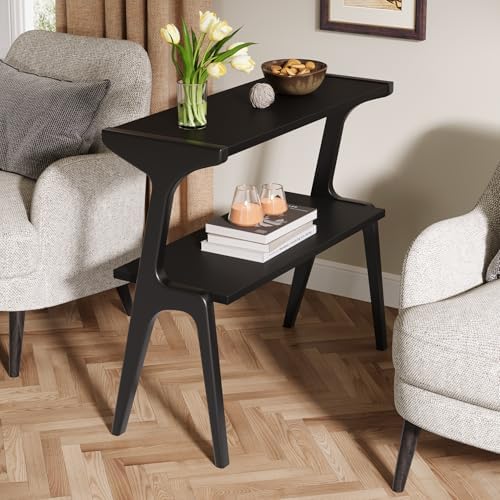 Tribesigns 2-Tier Solid Wood Side Table, Modern Black End Table - Image 5