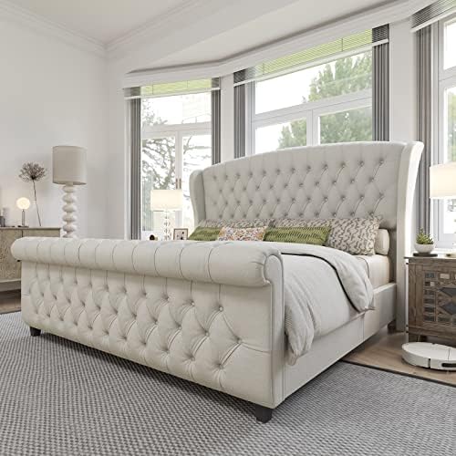 AMERLIFE King Size Upholstered Sleigh Platform Bed Frame by AMERLIFE