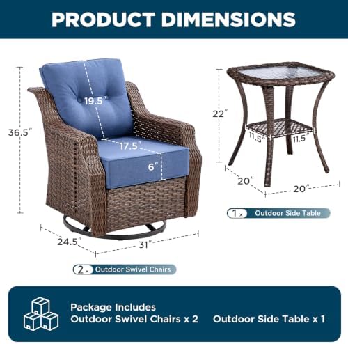 Luxury Outdoor Swivel Rocker Patio Chairs-3 Piece Wicker Patio Rocking Chairs - Image 2