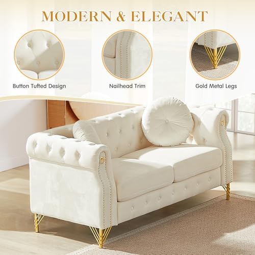 Mid Century Modern Chesterfield Sofa, Velvet Loveseat Couch, Upholstered Button - Image 5
