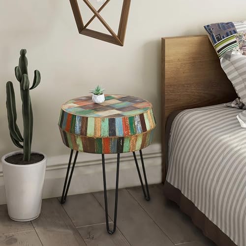 Round Drum Shaped Wood Side Table 18.2"x18.2"x23.6" H Multicolor - Image 5