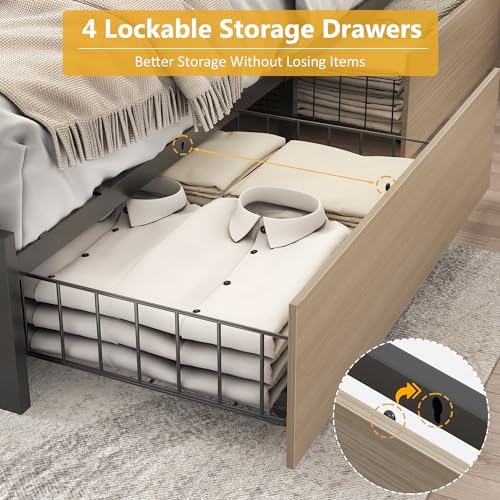 Lifezone Queen Bed Frame with 2-Tier Storage Headboard, Metal Platform Bed - Image 6