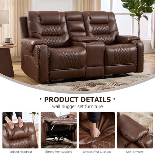 EBELLO 2-Piece Manual Recliner Sofa Set, Faux Leather Adjustable Single - Image 3