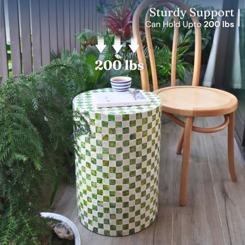 Chi An Home 19.3” Capiz Shell Checkered Pistachio Green Side Table - Image 5