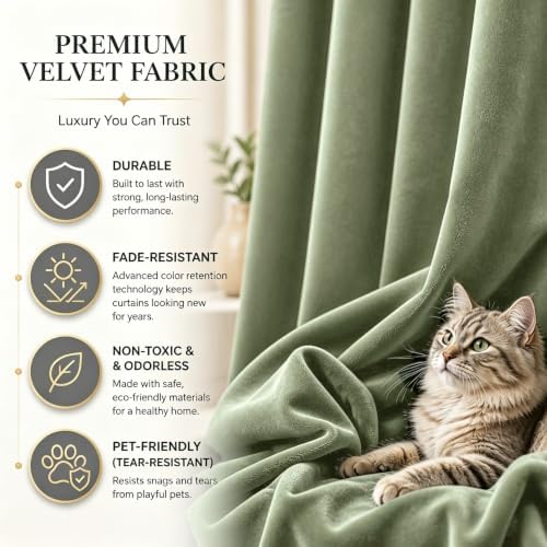SMILETIME Sage Green Velvet Curtains 104"x96" Grommet 1 Panel - Image 5