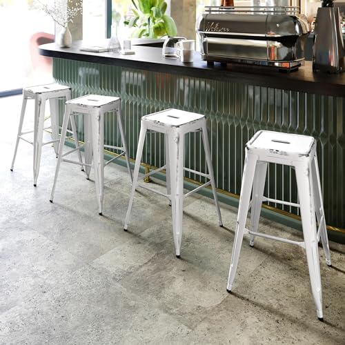 Flash Furniture 30 in Backless Metal Barstool, Distressed White - Image 6
