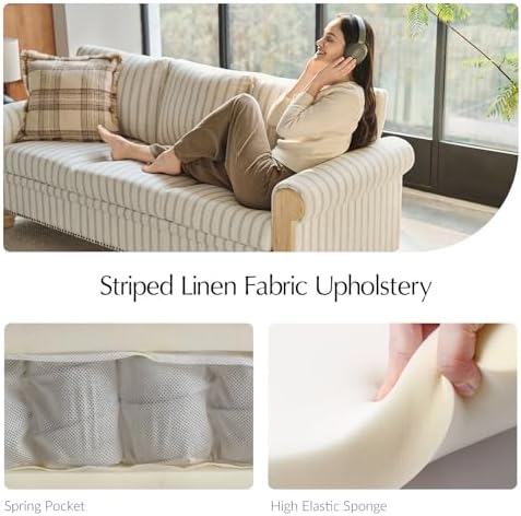 81" Mid-Century Modern 3-Seater Sofa, Stripe Upholstered Couch - Image 5