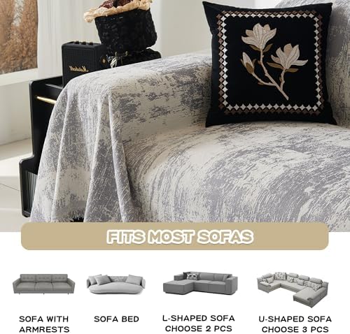 MEETSKY Couch Cover for Sectional Sofa Set Abstract Geometric Chenille Sofa - Image 5