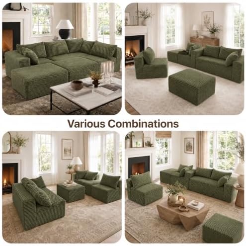 Claiks 132" Boneless Couch, U-Shape Corduroy Sectional Sofa - Image 3