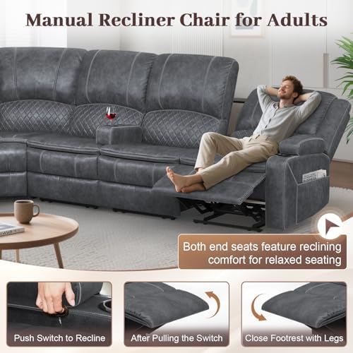 6 Seater Reclining Sofa Set, Modern Living Room Couch Set - Image 5
