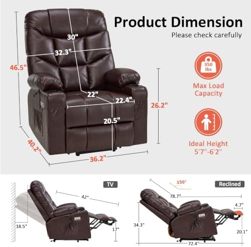 MCombo Power Lift Recliner for Elderly, Leather 7283 - Image 3