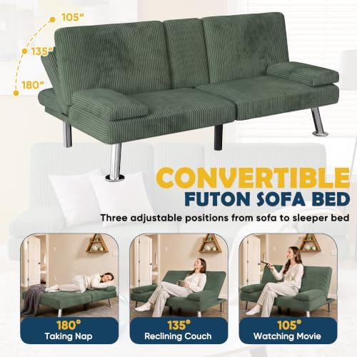 Furmax Corduroy Futon Sofa Bed, Adjustable Futon Couch - Image 6