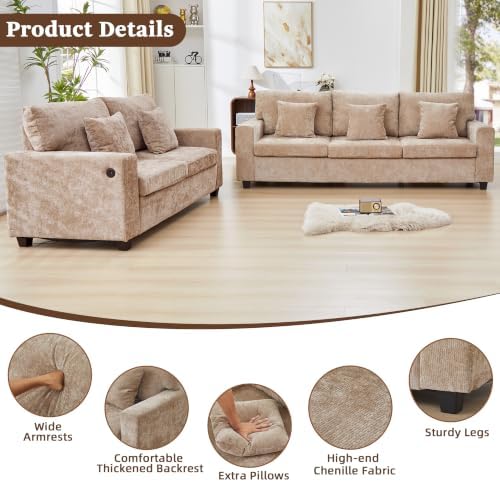 2 Piece Sofa Set for Living Room, 3 Seater and Loveseat Sofa Set - Image 5