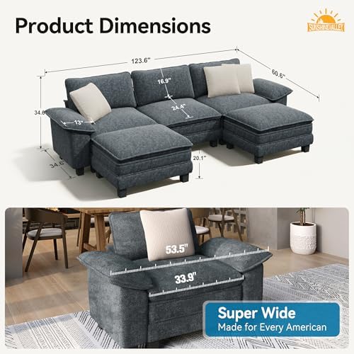 SUNSHINE VALLEY 123.6" U Shaped Modular Cloud Couch Sectional Sofa Ottoman - Image 2