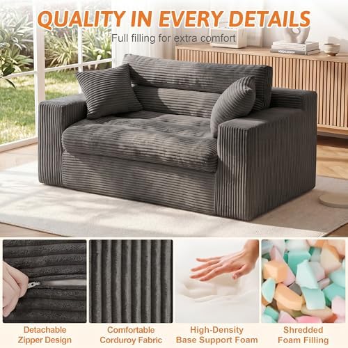 Erament Boneless Loveseat Sofa Couch, 2 in 1 Convertible Sofa Bed - Image 4